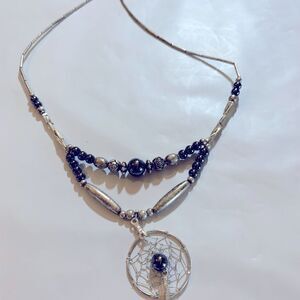 Dream Catcher Necklace w/ Hematite & Sterling Silver Beads 16” Gorgeous